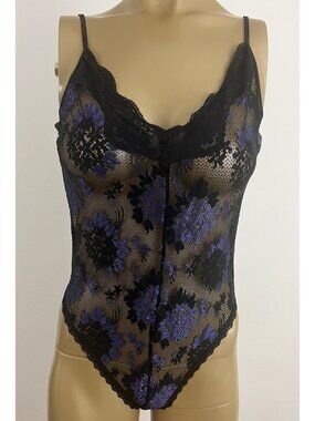 Vintage Third Generation Women's L Black Babydoll Bodysuit Teddy Snap Lace